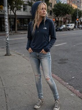 North Face Lightweight Black Womens Running Hiking Hoodie